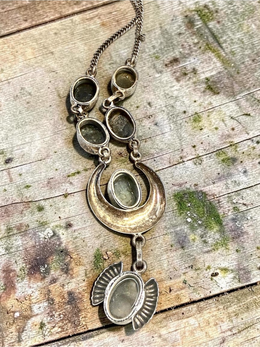 Vintage Taxco Mexico Sterling Silver Natural Labradorite Bohemian Statement Neck - Picture 3 of 16